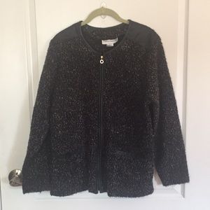 Sweater jacket with faux leather details